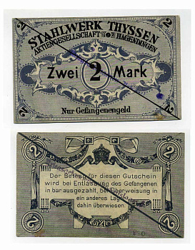 Германия 2 марки ND сталелитейные заводы Тиссена (THYSSEN), лагерь военнопленных Tieste 326.12 бумага 000-00-00