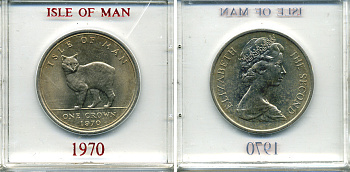 Остров Мэн 1 крона 1970 кошка Мэна, в оригинальной пластиковой коробке KM 18 медно-никель UNC 6-6-1-54