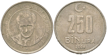 Турция 250000 лир 2004 KM 1137 медь цинк никель 4388-133