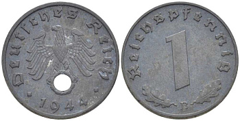 ГЕРМАНИЯ 1 РЕЙХСПФЕННИНГ 1944 B KM 97, J.369 цинк 201-1011