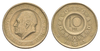 Норвегия 10 крон 1983 Улаф V (1957-1991) KM 427 никель латунь 4635-751