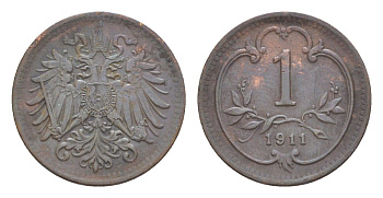 Австрия 1 геллер 1911 Франц Иосиф I (1848-1916) KM 2800 бронза 4639-959