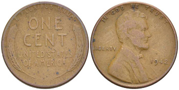 США 1 ЦЕНТ 1942 ЛИНКОЛЬН KM 132 бронза 3309-453