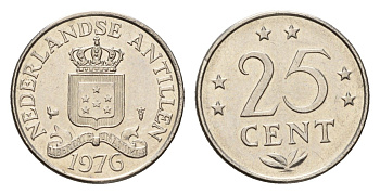 Нидерландские Антильские острова (Нидерландские Антилы) 25 центов 1976 Юлиана (1948-1980) KM 11 никель UNC 4588-739