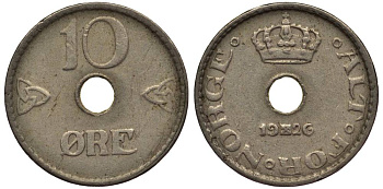 Норвегия 10 эре 1926 Хокон VII (1905-1957) KM 383 медно-никель 4549-947