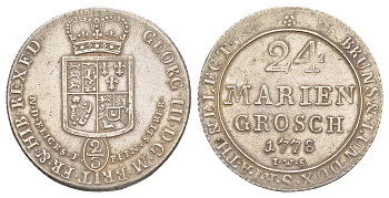 Брауншвейг-Люнебург 24 мариенгроша = 2/3 талера 1778 IWS, Георг III (1760-1820) KM 341, Welter 2817 серебро 00-822-83