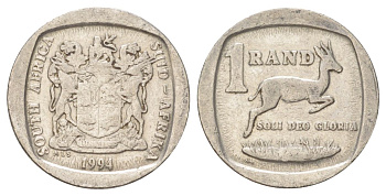 ЮАР 1 ранд 1994 KM 138 медь плакированная никелем 4627-262