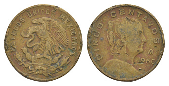 Мексика 5 сентаво 1960 Жозефа Ортис де Домингес KM 426 латунь 4644-639