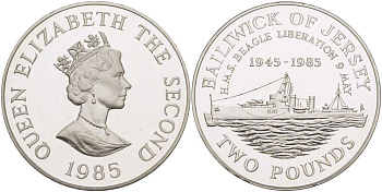 Джерси 2 фунта 1985 40 лет освобождения от фашизма (1945-1985), в коробке, тираж 2500 экземпляров KM 64а серебро  PROOF  6-5-3-34