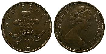 Великобритания 2 пенса 1971 Елизавета II (1952-2022) KM 916, Spink 4235 (C1) бронза 4384-746
