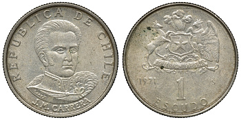 Чили 1 эскудо 1971 Хосе Мигель Каррера KM 197 медно-никель 4118-241