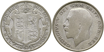Великобритания 1/2 кроны 1922 Георг V (1910-1936) KM 818.1а, Spink 4021А серебро 74-312