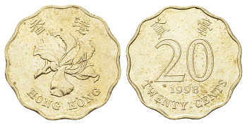 Гонконг 20 центов 1998 KM 67 никель латунь UNC 4701-232
