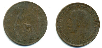 Великобритания 1 пенни 1935 Георг V (1910-1936) КМ 838, Spink 4055 бронза 41-1216