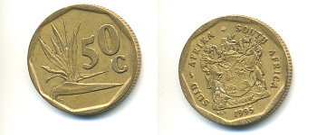 ЮАР 50 центов 1995 цветок KM 137 сталь плакированная латунью 4379-225