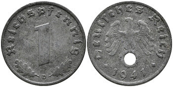 ГЕРМАНИЯ 1 РЕЙХСПФЕННИГ 1941 D KM 97, J.369 цинк 96-669