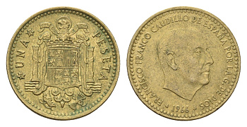 Испания 1 песета 1966 (73) Франсиско Франко (1939-1975) KM 796 алюминиевая бронза 4684-1048