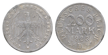 Германия 200 марок 1923 D KM 35, J. 304, Weege 22 алюминий 4638-947