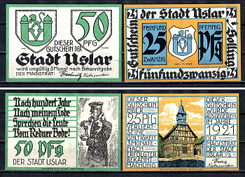 Услар (Пруссия, Ганновер) набор из 2 нотгельдов 1921 7555-4-3-1
