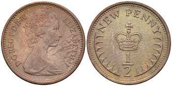 Великобритания 1/2 пенни 1976 Елизавета II (1952-2022) KM 914, Spink 4239 бронза 4588-1267