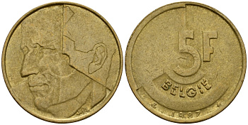 Бельгия 5 франков 1987 Belgie, Бодуэн I (1951-1993) KM 164 алюминиевая бронза 4601-312