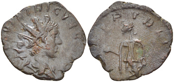 Римская Империя (императоры в Галлии) антониниан 272 - 273 Тетрик II. SPES PVBLICA, Спея, держащая цветок, Августа Треверов, Very fine RIC 272 биллон 1073-14-72