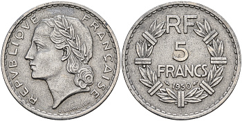 Франция 5 франков 1950  KM 888b.1 алюминий    4149-446