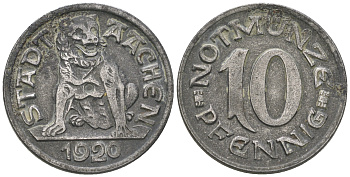 Германия, Ахен 10 пфеннигов 1920 нотгельд, земля Северный Рейн-Вестфалия Funck 1.1 железо 4385-622