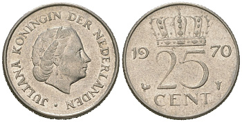 Нидерланды 25 центов 1970 KM 183 никель 4618-361