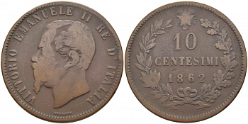ИТАЛИЯ 10 ЧЕНТЕЗИМО 1862 KM 11.2 медь 114-634