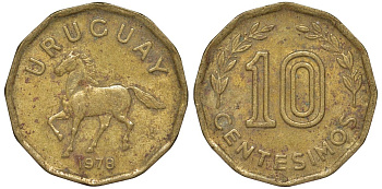Уругвай 10 сентесимо 1978 KM 66 алюминиевая бронза 4164-763