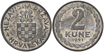 Хорватия 2 куны 1941 королевство KM 2 цинк aUNC 177-1448