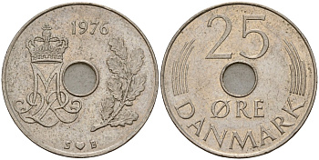 Дания 25 эре 1976 S; B, Маргрете II (1972- ) KM 861.1 медно-никель 4187-1155