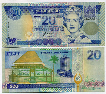 Фиджи 20 долларов ND (1996) Елизавета II (1952-2022), парламент, резервный банк Pick 99 b бумага UNC (пресс) 00-00