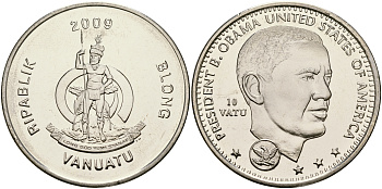 Вануату 10 вату 2009 президент Обама KM 51 медно-никель UNC 118-322