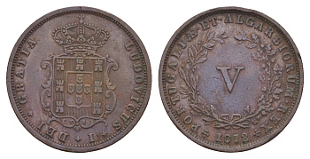 Португалия 5 реалов (рейсов) 1872 Луиш I (1861-1889) KM 513 медь 3711-1323