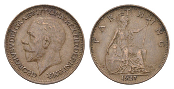 Великобритания 1 фартинг 1927 Георг V (1910-1936) KM 825, Spink 4061 бронза 4659-826