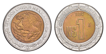 Мексика 1 песо 1994 Mo KM 550 биметалл 4636-522