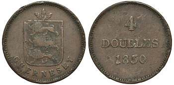 Гернси 4 дабла (дубля) 1830 KM 2 медь 4557-914