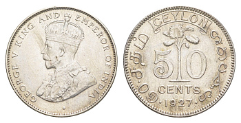 Цейлон 50 центов 1927 KM 109a серебро aUNC 1516-133