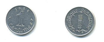 ФРАНЦИЯ 1 САНТИМ 1964 KM 928 хромированная сталь 84-1516