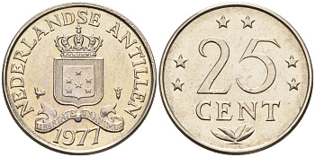 Нидерландские Антилы 25 центов 1977 Юлиана (1948-1980) KM 11 никель 4169-368
