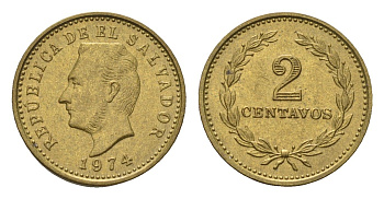 Сальвадор 2 сентаво 1974 год-тип KM 147 никель латунь UNC 4696-1051