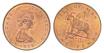 Остров Мэн 1 пенни 1979 PM, Елизавета II (1952-2022) KM 33 бронза UNC 4651-951