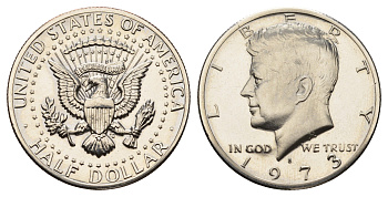 США 1/2 доллара (50 центов) 1973 S, Джон Кеннеди KM 202b медь плакированная медно-никелем PROOF 1526-1311