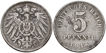 Германия 5 пфеннигов 1916 А KM 19 J. 297 железо    4152-1152