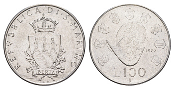 Сан-Марино 100 лир 1979 Институциональные органы государства KM 95 нержавеющая сталь UNC 4648-254