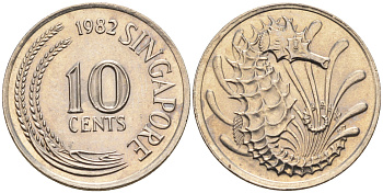 Сингапур 10 центов 1982  KM 3 медно-никель  UNC  4594-1065