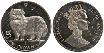 Остров Мэн 1 крона 1989 персидская кошка КМ 250 медно-никель UNC 1078-5-12