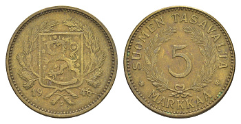 Финляндия 5 марок 1946 KM 31a латунь 4648-622